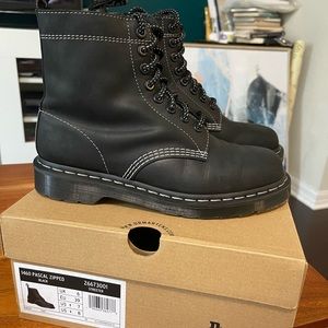 Dr. Martens 1460 Zip Nappa Black Leather Lace Up Boots